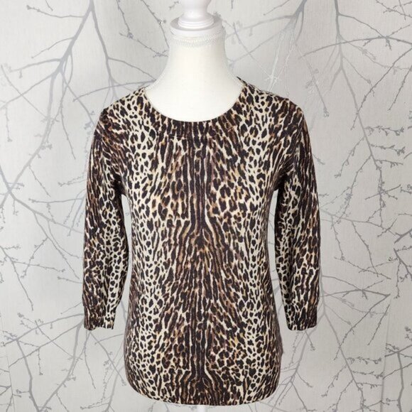 J. Crew Leopard Cheetah Print 100% Merino Wool Tippi Sweater - Picture 1 of 4